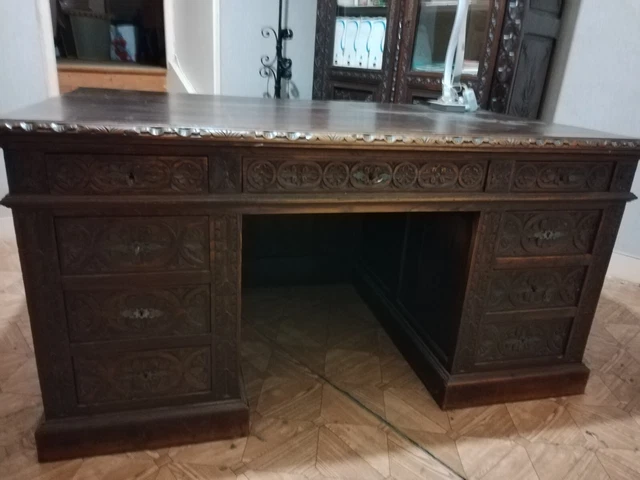 Bureau Ancien En Chêne Style Louis XV + Fauteuil Assorti - Beige - 158 Cm