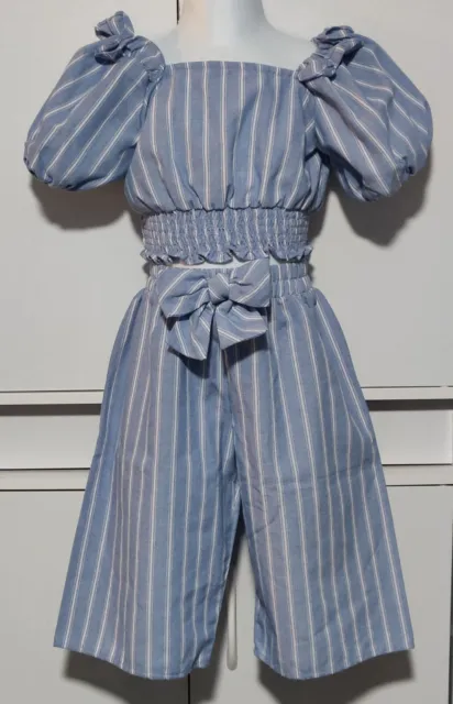 Girls 3T Bonnie Jean Denim Look Stripe Crop Top Capri Spring Easter Outfit Set