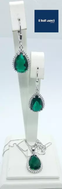 Set donna orecchini ciondolo collana in argento 925 sterling pietra verde