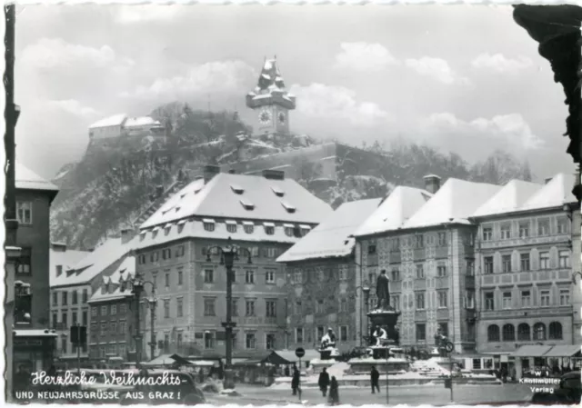 Foto-AK GRAZ /Steiermark, Herzliche Weihnachts- u. Neujahrsgrüße, Schnee 50er