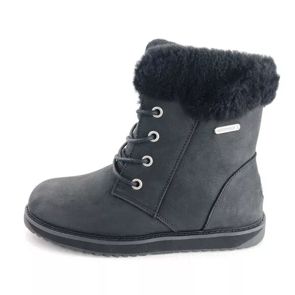 Emu Shoreline Leather Lo Winter Boots Womens Size 5 EUR 36 Black Shearling Ankle