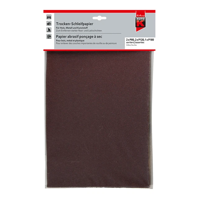 10x KWASNY AUTO-K TROCKEN-SCHLEIFPAPIER METALL P180 MITTEL 3 STÜCK