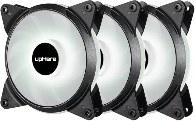 upHere 120mm 3-Pack 3-Pin High Airflow Quiet Edition White LED Case Fan for PC