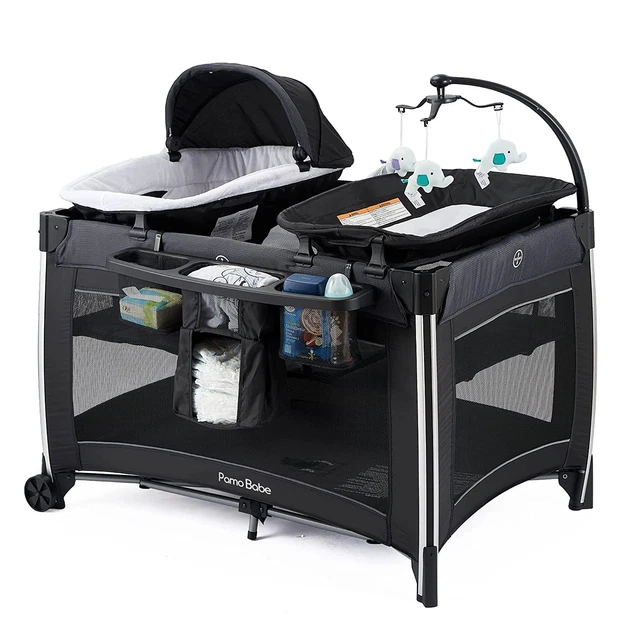 4 in 1 Portable Baby Nursery Center Baby Playard, Foldable Playpen with Bassinet