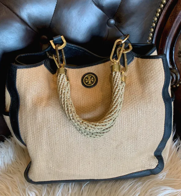 Buy [Used] Tory Burch raffia leather border tote bag - navy/brown raffia  leather bag - from Japan - Buy authentic Plus exclusive items from Japan