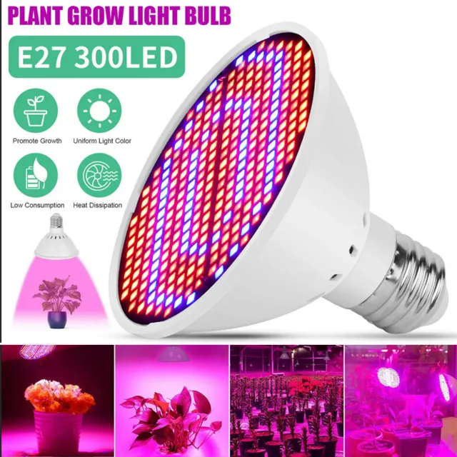 300LED Grow Light Bulb Full Spectrum Light for Indoor Plants Flowers Veg Growing