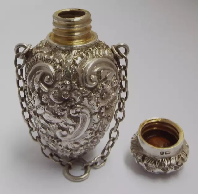 Stunning Pristine Condition Antique 1893 Sterling Silver Chatelaine Scent Bottle