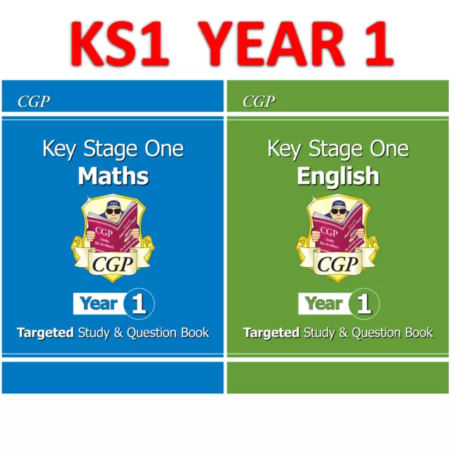 KS1 Year 1 Maths English Targeted Study Question Book with Answer Ages 5-6 Cgp