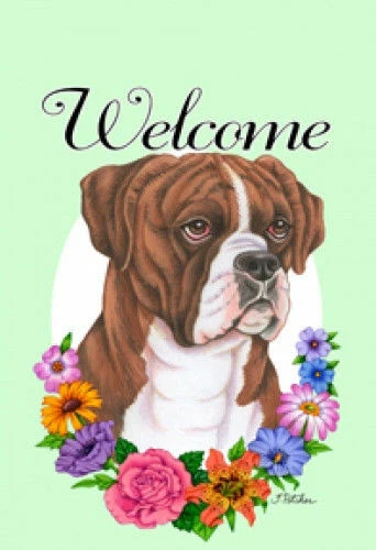 Welcome House Flag - Uncropped Brindle Boxer 6314