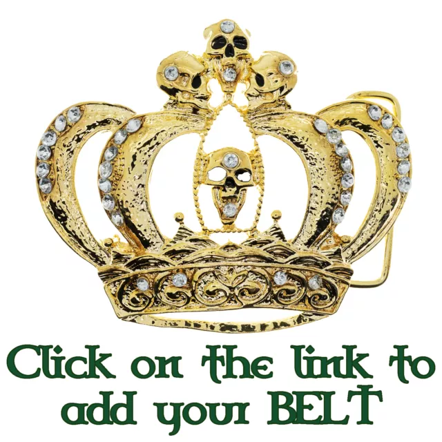 Golden Skull Crown Gilt Bling Belt Diamante Buckle Punk Rock Gothic