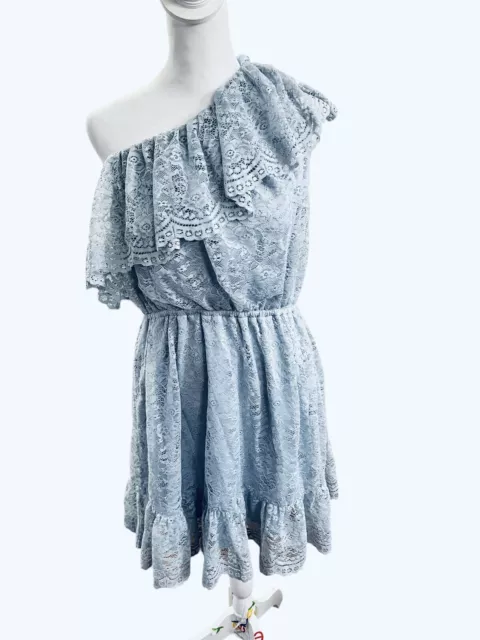 Love, Fire Pastel Baby Blue One Shoulder Ruffle Lace Dress Size XL