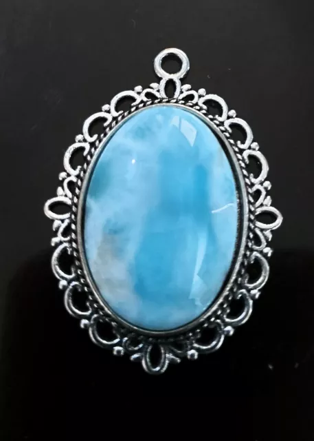 Handmade jewelry Pendant AAA natural Larimar cabochon pendant with .925 silver