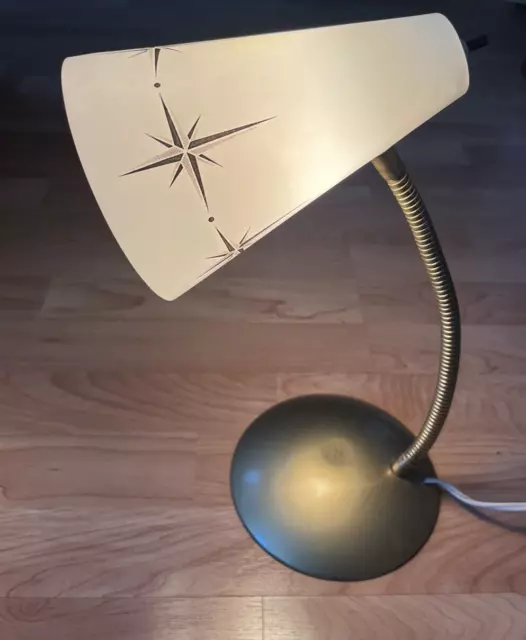 Mid-Century Atomic Starburst Gooseneck Desk Lamp- Brass coloured metal + Plastic