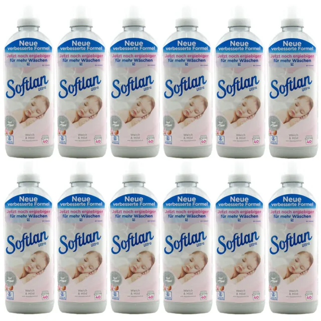 Softlan Ultra Softening Soft & Mild 12 x 1 Liter 40WL With Almond Milk