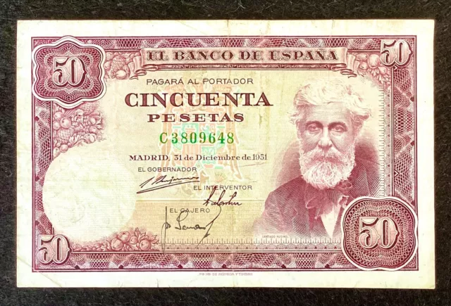 BILLETE DE 50 PESETAS DEL AÑO 1951 * serie "C" SANTIAGO RUSIŃOL