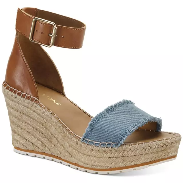 Sun + Stone Womens Sammi Blue Wedge Sandals Shoes 7 Medium (B,M) BHFO 4872