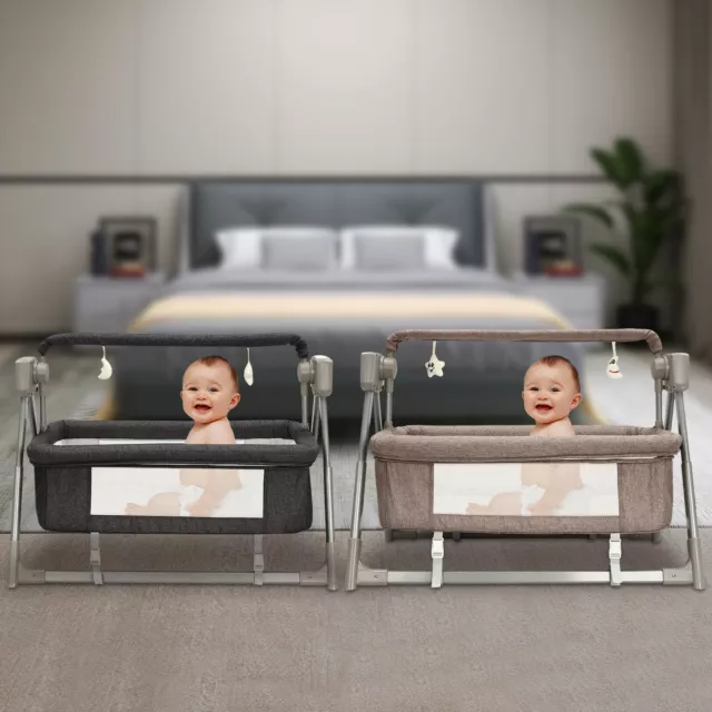 Foldable Baby Travel Crib Bed with Remote Control Bassinet Electric Cradle New