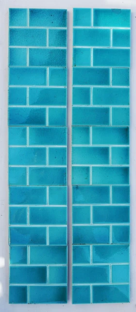 Good Original Set 10 Antique Arts & Crafts / Mission Turquoise Fireplace Tiles