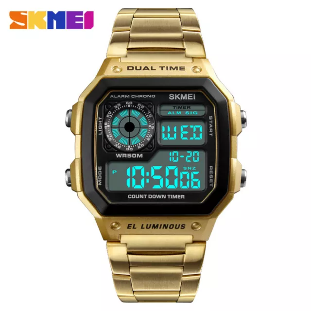 SKMEI Fashion Sport Watch Men Steel LED Digital Wristwatch Male Alarm Watches