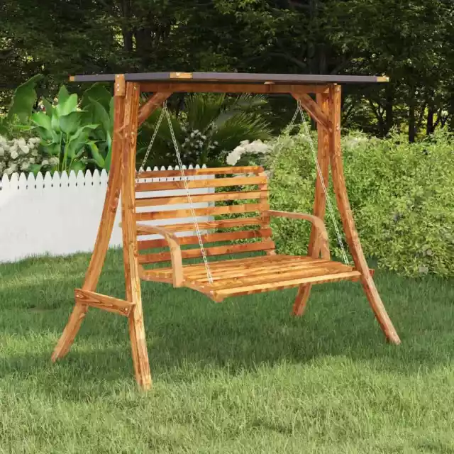 Swing Frame with Anthracite Roof Bent Wood with Teak Finish vidaXL