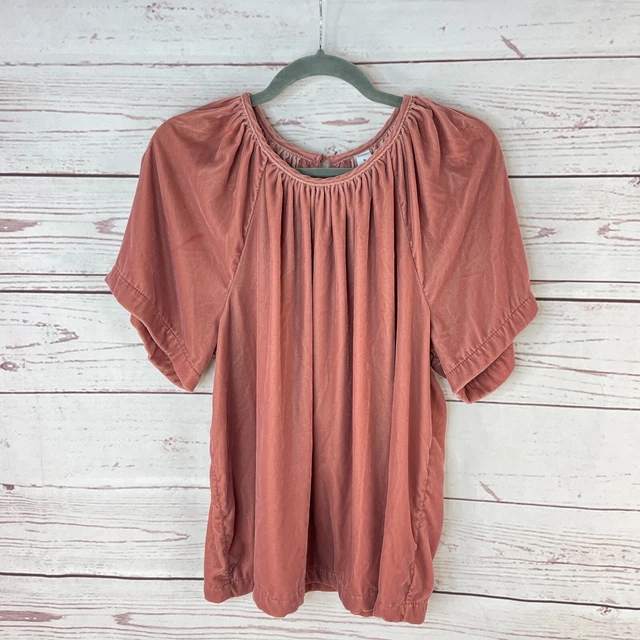 Old Navy Women's Pink Desert Rose Short Sleeve Shirred Velour Shirt Size XL