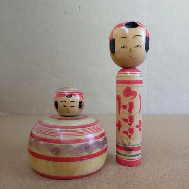 Traditional kokeshi doll & Ejiko  2 wooden doll retro 15.5 cm 6 inch Japan