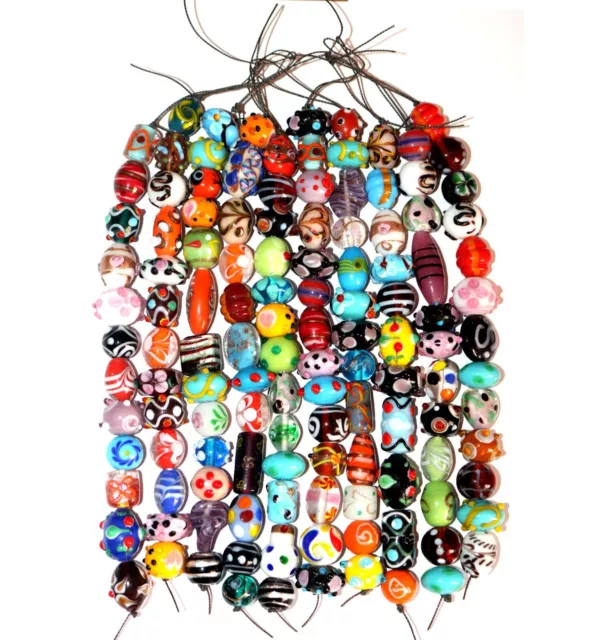 50 strands Lamp work Beads, Mixed Style & Colors, Handmade Glass Beads.