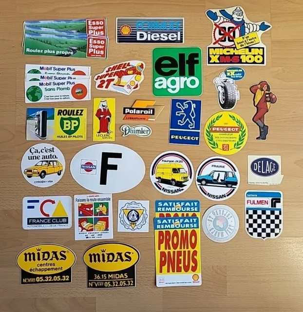 Lot 30 Autocollants Stickers Vintage Années 80 90 Voitures Essence Michelin Oil