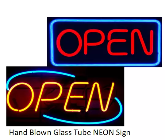 NEON GLASS TUBE OPEN SIGN Light ON & Off Switch Red Blue Shop Store Bar Pub Cafe