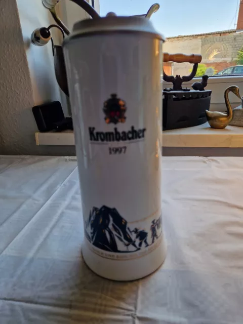 Bierkrug Mit Zinn Deckel Von Krombacher 1997 ;  23 cm Hoch