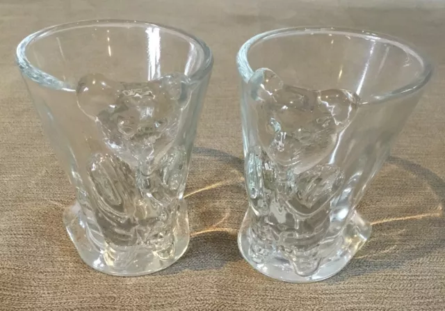 Vintage La Rochere France Teddy Bear Glasses Glass Beaker Tumbler X 2 Retro Kids