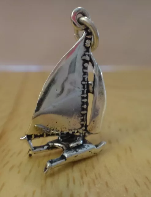 1 Sterling Silver 3D 21x15x5mm Hobi Cat Sailboat Sail boat Charm
