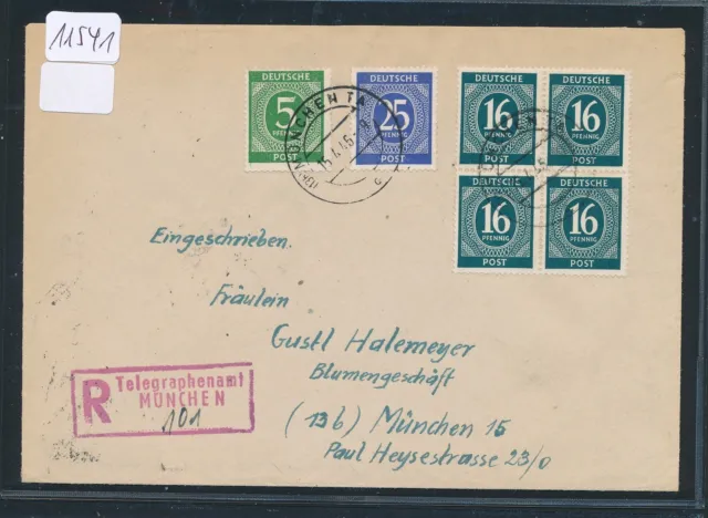 12695)  roter R-Stempel Telegraphenamt MÜNCHEN mit hs Nr, Orts-Reco-Brief 1946