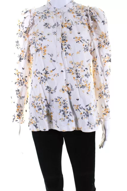 J Crew Womens Cotton Floral Half Buttoned Ruffle Long Sleeve Top Yellow Size S