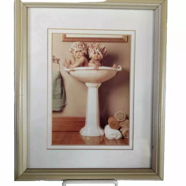 FRAMED PRINT: ANNE GEDDES Dbl Matted – Babies in Handbasin (Sink)– 8” x 10” VGC