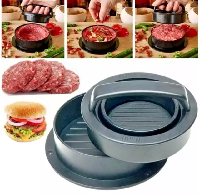 3 IN 1 Non Stick Stuffed Burger Press Hamburger Patty Molds Maker Sliders BBQ US