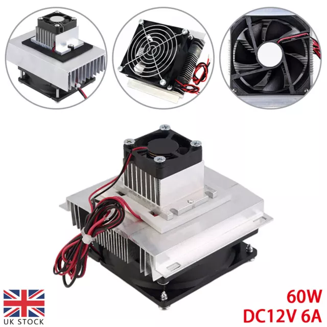 12V/ 60W Thermoelectric Peltier Refrigeration Cooling System Kit Cooler Fan NEW