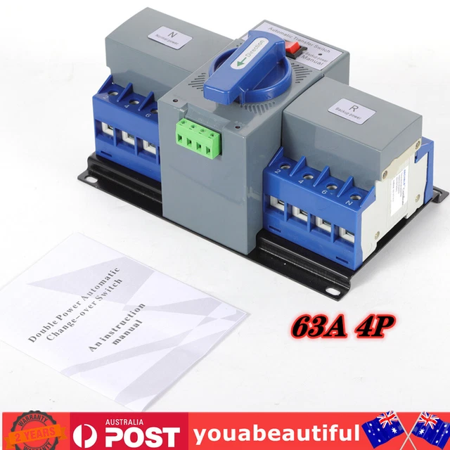 AUTOMATIC TRANSFER SWITCH 4P 63A 220V Grid to AC Generator Dual Power ...