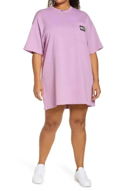 Nike L101314 Womens Fuchsia Glow Plus Size Washed Cotton T-Shirt Dress Size 1X