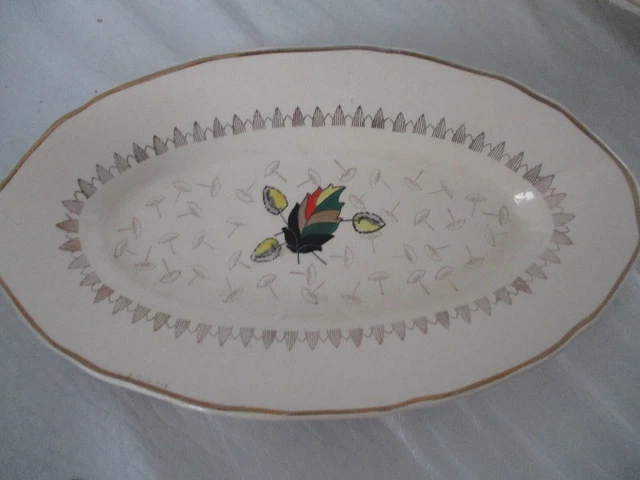 Ancien Plat de service Faïence de LONGWY "DESIR" décorée à la main 26 cm x 15 cm
