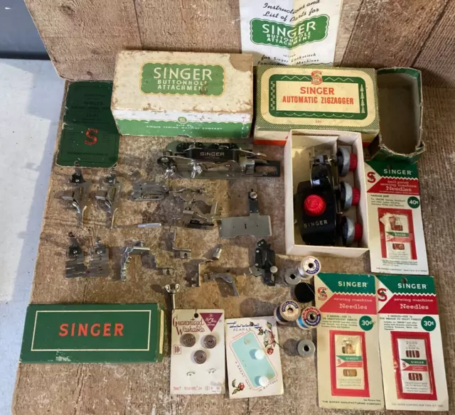 HUGE LOT of Vintage Singer Sewing Machine Attachments & Parts Pieces