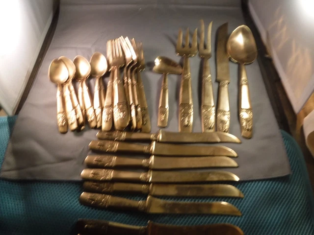29 Pc Set - Thailand Bronze Flatware - God Design on Handle - Free Shipping