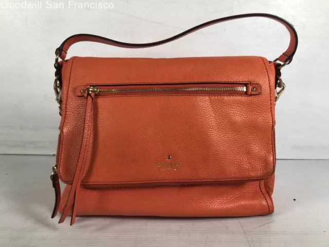 Kate Spade New York Womens Orange Leather Inner Pockets Medium Crossbody Bag