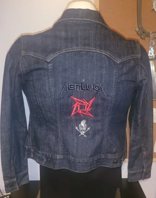 Metallica Embroidered Denim Jean Jacket Women Sz Sm