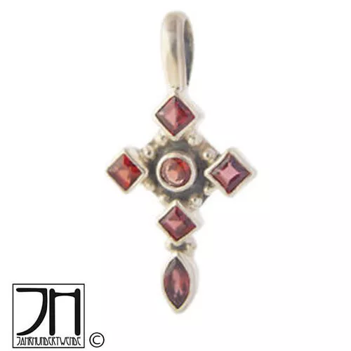 Vintage Silber Granat Kreuz Anhänger sterling silver garnet cross pendant