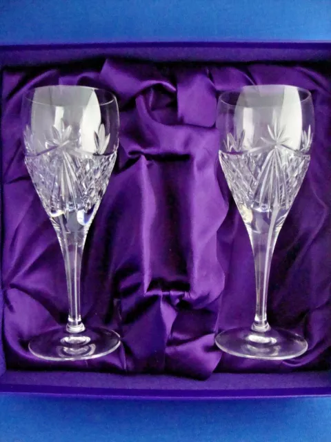 2 x Edinburgh Crystal Beauly Cut Pattern Wine Glasses - Signed and Boxed