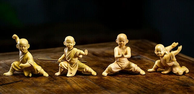 8 CM  Carved Boxwood Figurine Carving : Set of 4 Kung fu Monks