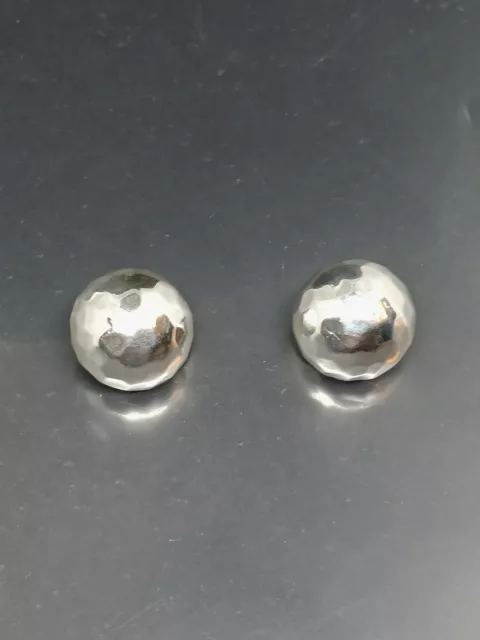 Beautiful 925 Sterling Silver Art Hammered Dome Button Clip On Earrings