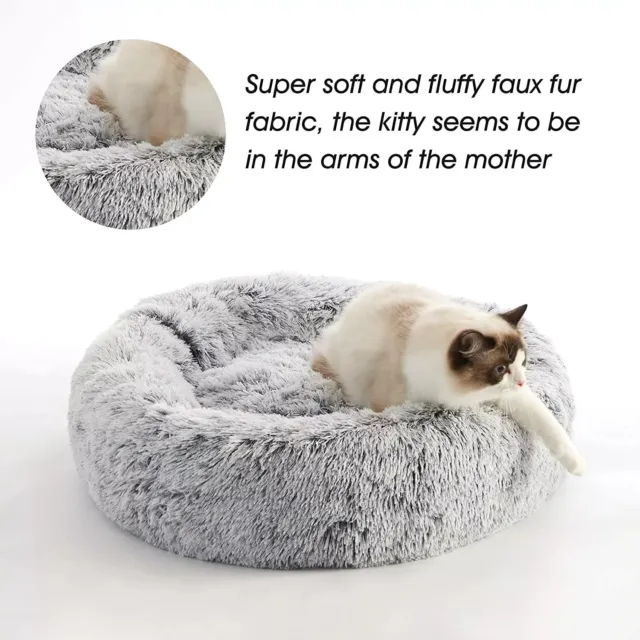Donut Plush Pet Dog Cat Bed Fluffy Soft Warm Calming Bed Sleeping Kennel Nest 6