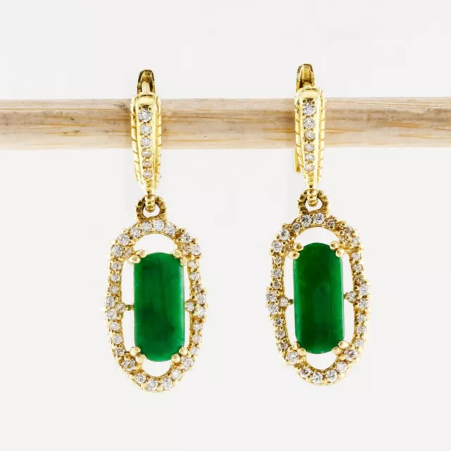 Judith Ripka 18K* Yellow Gold Green Jade Diamond Halo Set Dangle Earrings